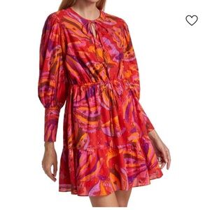 FARM Rio Red and Purple Long Sleeve Dress